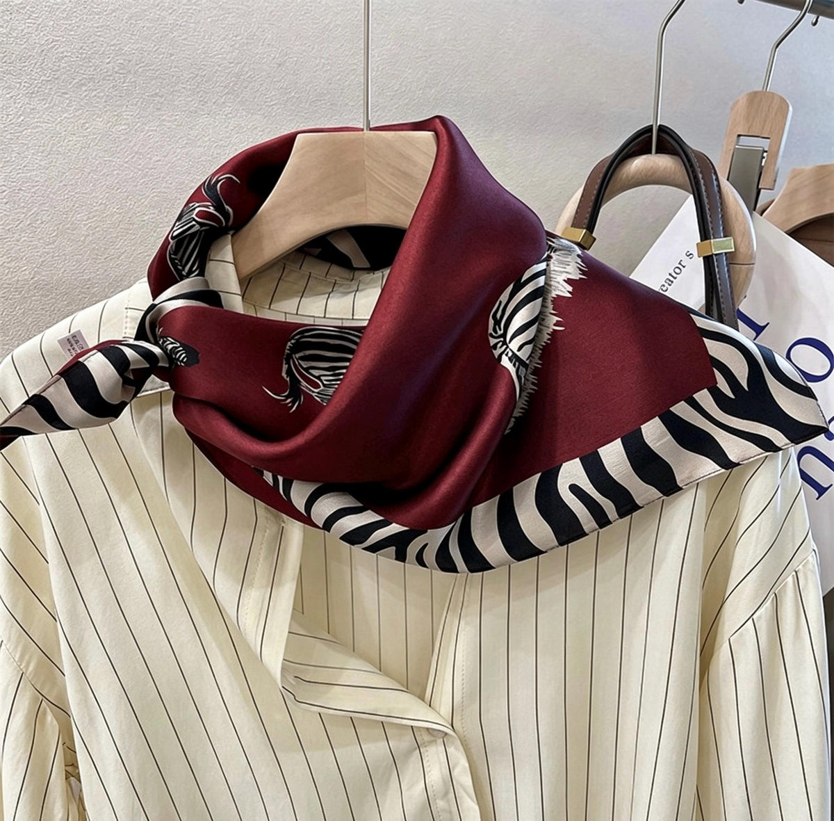 100% Mulberry Silk Scarf 28"x28" 70x70CM Cute Zebra Print Silk Scarf Spring Summer Neck Scarf Whimsical Hair Scarf Luxury Silk Shawl