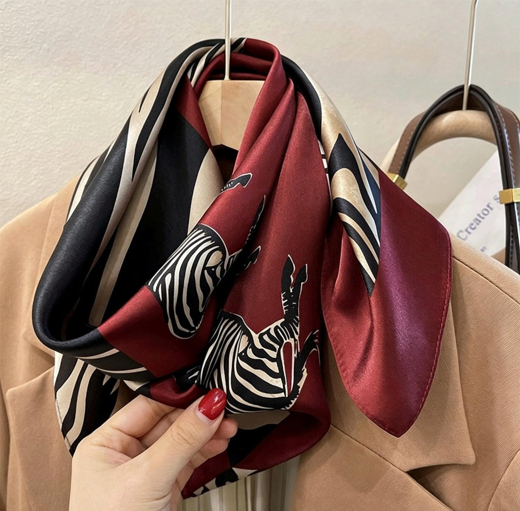 100% Mulberry Silk Scarf 28"x28" 70x70CM Cute Zebra Print Silk Scarf Spring Summer Neck Scarf Whimsical Hair Scarf Luxury Silk Shawl