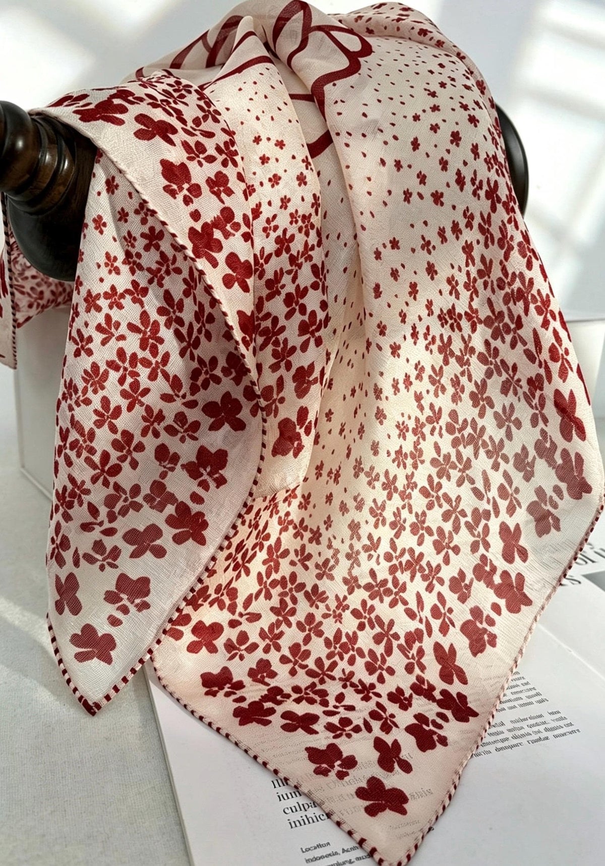 100% Mulberry Silk Scarf 25" 41" 65cm 105cm, Elegant Camellia Sheer Silk Neckerchief, Vintage Spring Summer Floral Shawl Hair Scarf Gift