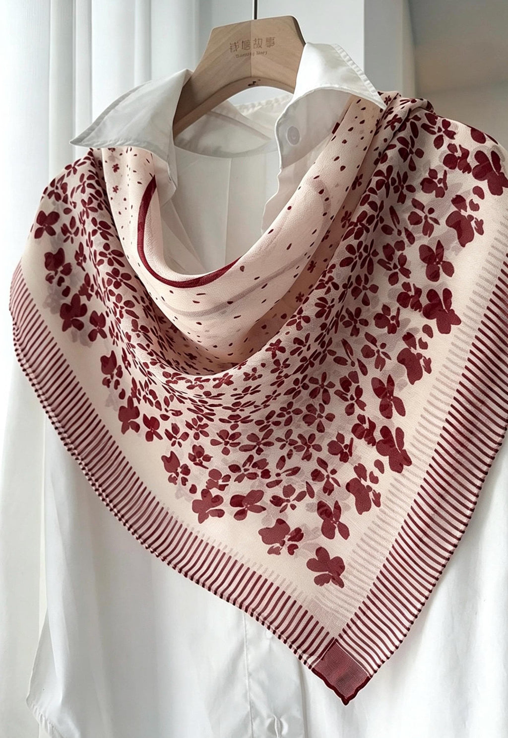 100% Mulberry Silk Scarf 25" 41" 65cm 105cm, Elegant Camellia Sheer Silk Neckerchief, Vintage Spring Summer Floral Shawl Hair Scarf Gift