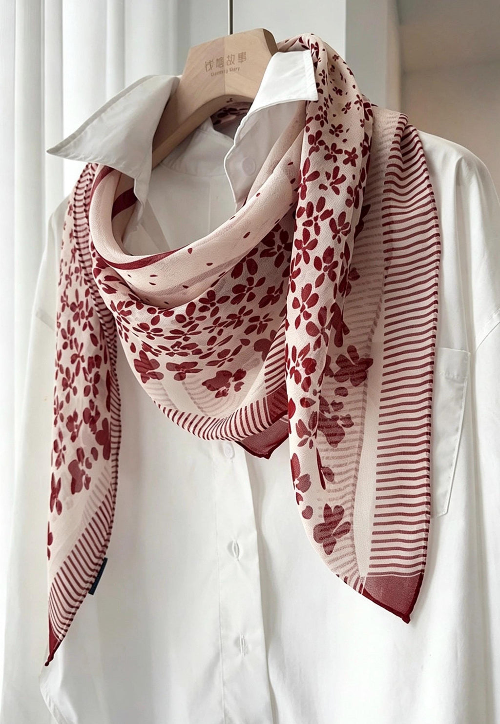 100% Mulberry Silk Scarf 25" 41" 65cm 105cm, Elegant Camellia Sheer Silk Neckerchief, Vintage Spring Summer Floral Shawl Hair Scarf Gift
