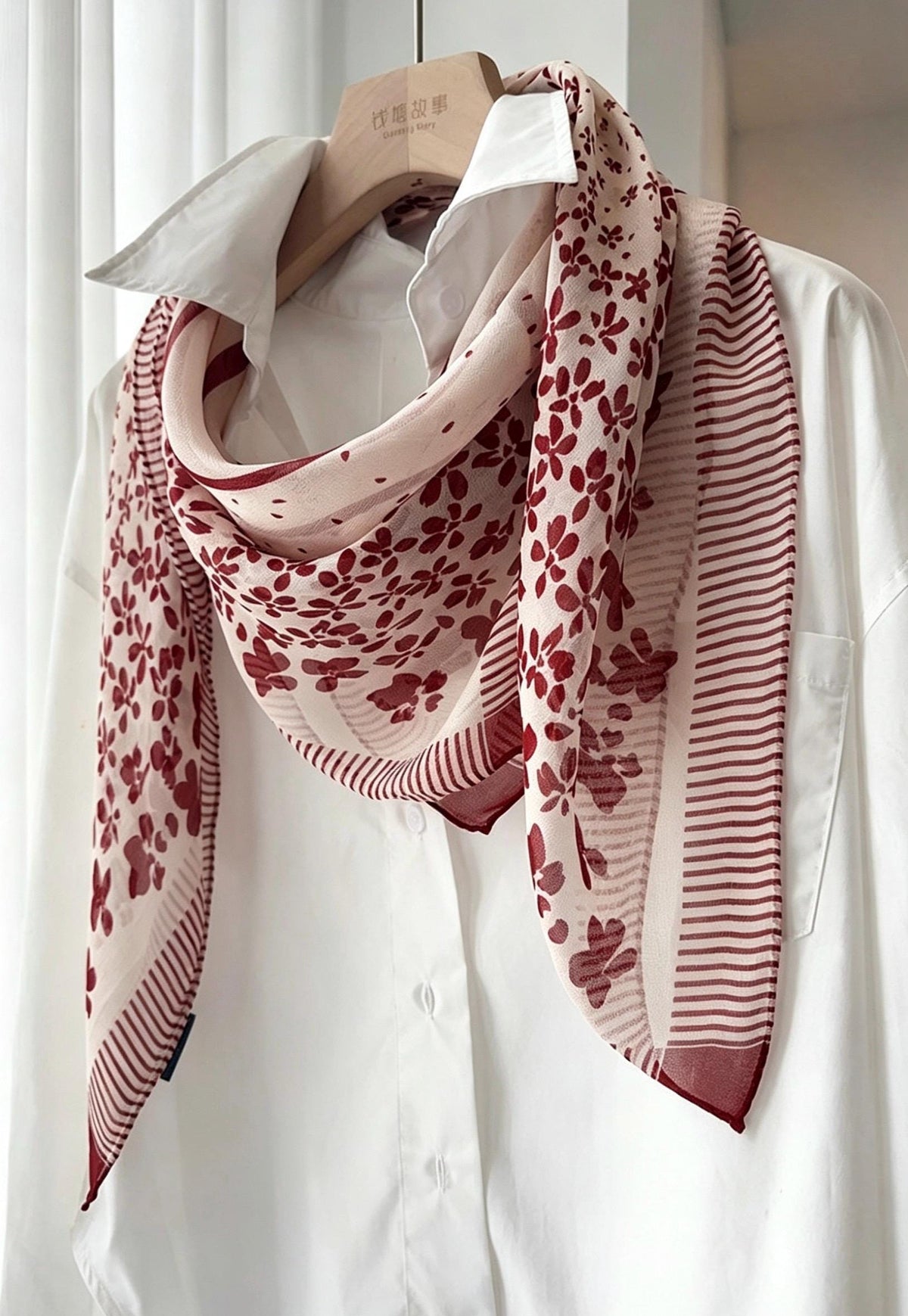 100% Mulberry Silk Scarf 25" 41" 65cm 105cm, Elegant Camellia Sheer Silk Neckerchief, Vintage Spring Summer Floral Shawl Hair Scarf Gift
