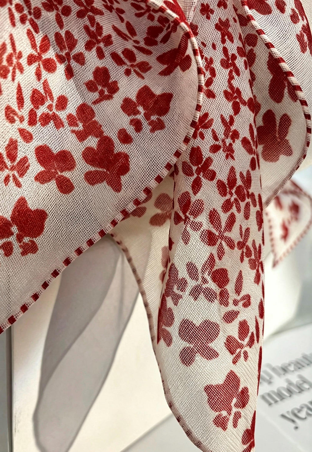 100% Mulberry Silk Scarf 25" 41" 65cm 105cm, Elegant Camellia Sheer Silk Neckerchief, Vintage Spring Summer Floral Shawl Hair Scarf Gift