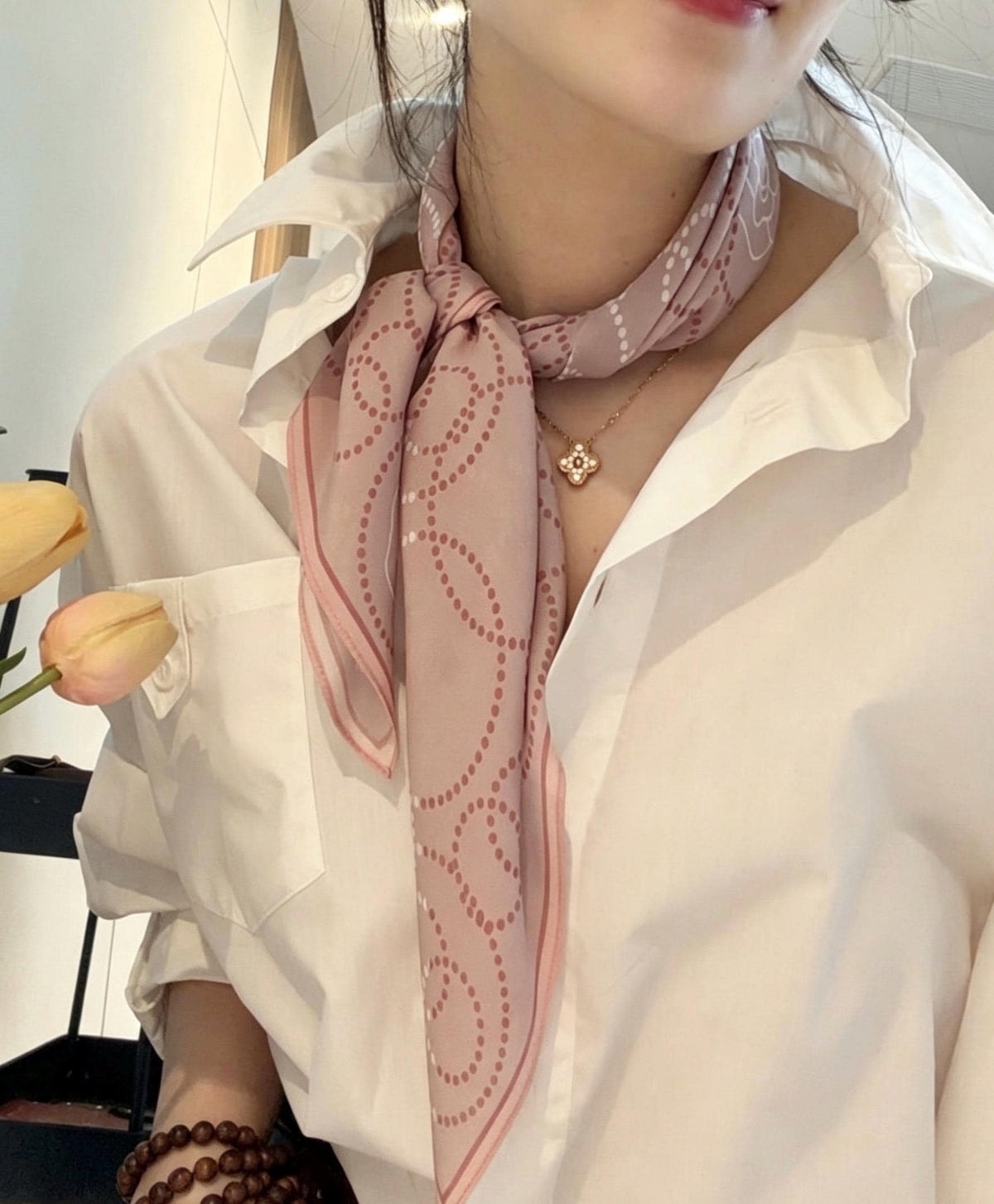 100% Mulberry Silk Scarf 26"x26" 65x65CM Gentle Pink Camellia Kerchief, Elegant Spring Summer Neck Scarf, Square Bandana Hair Wrap Gift
