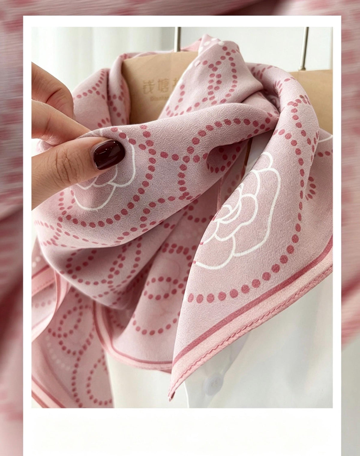 100% Mulberry Silk Scarf 26"x26" 65x65CM Gentle Pink Camellia Kerchief, Elegant Spring Summer Neck Scarf, Square Bandana Hair Wrap Gift