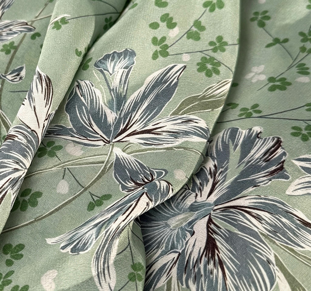 100% Mulberry Silk Scarf 26"x26" 65x65cm, Mint Green Floral Silk Square Hair Scarf, Summer Crepe de Chine Neck Scarf, Quiet Luxury Gift