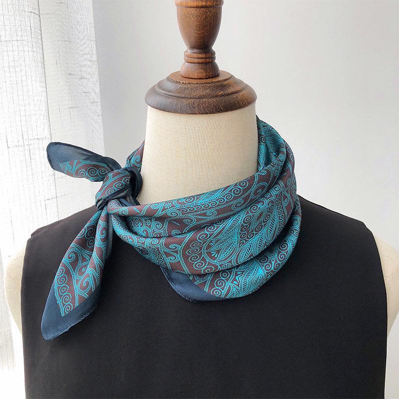 100% Mulberry Silk Scarf 21"x21" 53x53cm, Vintage Silk Neckerchief, Elegant Floral Square Scarf for Women, Retro Hair Bandana, Gift for Her