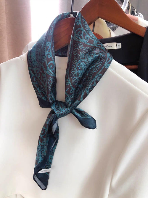 100% Mulberry Silk Scarf 21"x21" 53x53cm, Vintage Silk Neckerchief, Elegant Floral Square Scarf for Women, Retro Hair Bandana, Gift for Her