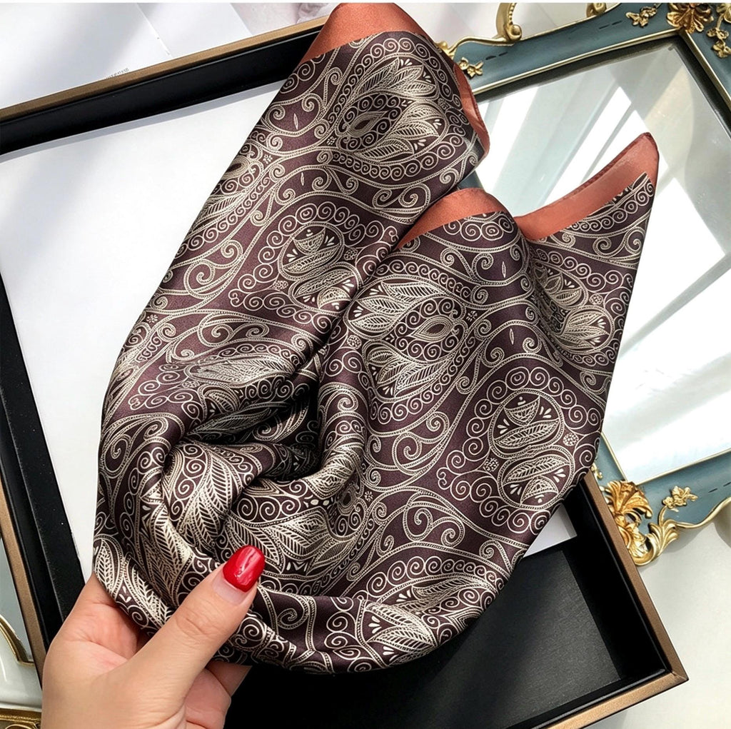 100% Mulberry Silk Scarf 21"x21" 53x53cm, Vintage Silk Neckerchief, Elegant Floral Square Scarf for Women, Retro Hair Bandana, Gift for Her