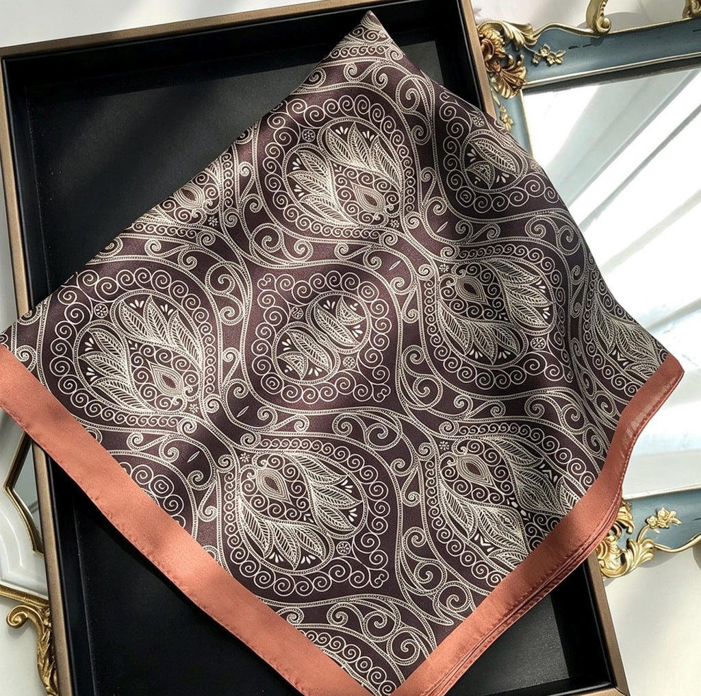 100% Mulberry Silk Scarf 21"x21" 53x53cm, Vintage Silk Neckerchief, Elegant Floral Square Scarf for Women, Retro Hair Bandana, Gift for Her