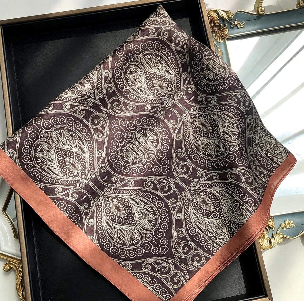 100% Mulberry Silk Scarf 21"x21" 53x53cm, Vintage Silk Neckerchief, Elegant Floral Square Scarf for Women, Retro Hair Bandana, Gift for Her