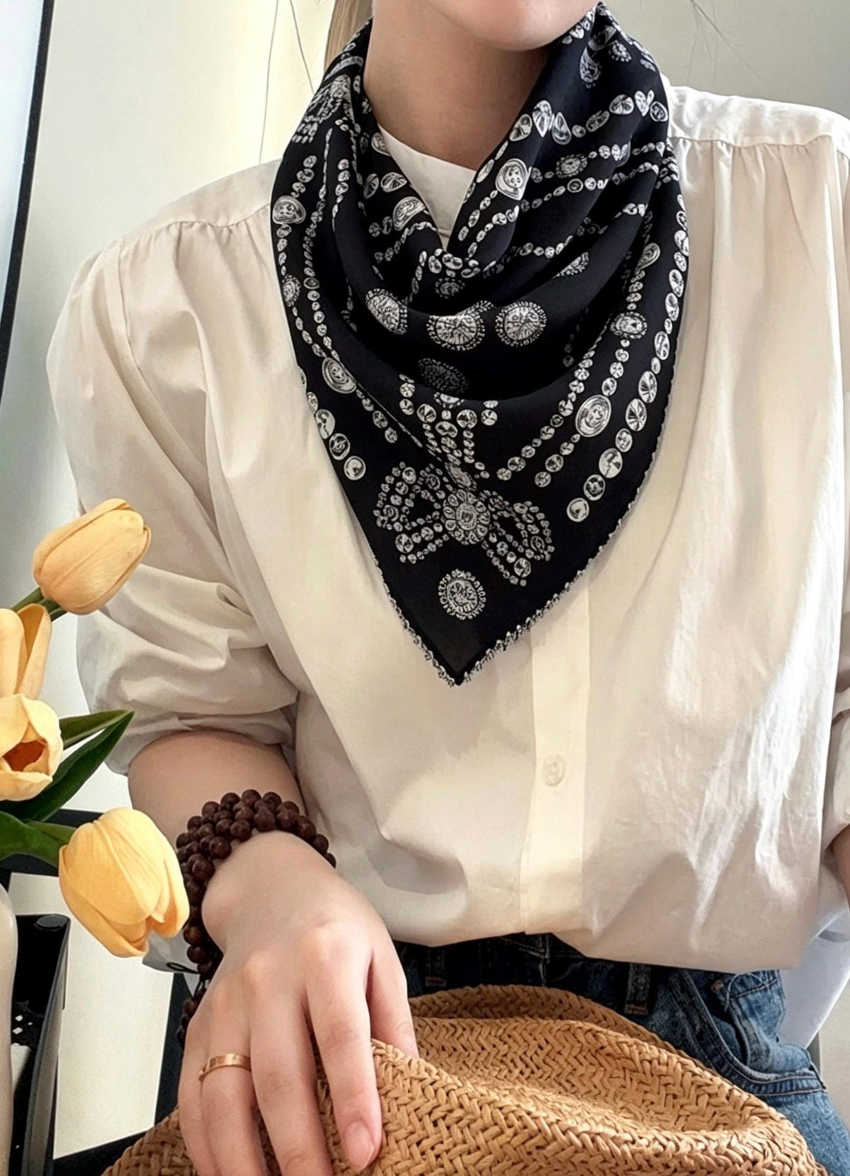 100% Mulberry Silk Scarf 26"x26" 65x65cm, Old Money Bandana Paisley Square Neckerchief, Vintage Aesthetic Hair Scarf Luxury Gift for Her