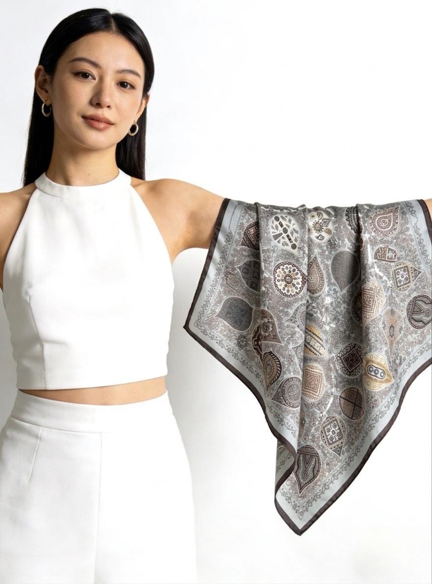 100% Mulberry Silk Scarf 26"x26" 65x65cm, Old Money Bandana Paisley Square Neckerchief, Vintage Aesthetic Hair Scarf Luxury Gift for Her