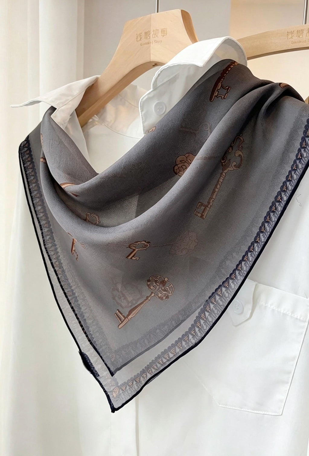 100% Mulberry Silk Scarf 26"x26" 65x65CM Morandi Gray Georgette Silk Square Scarf, Multifunctional Luxury Neck Neckerchief, Gift for Her