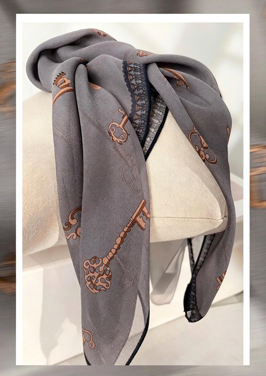 100% Mulberry Silk Scarf 26"x26" 65x65CM Morandi Gray Georgette Silk Square Scarf, Multifunctional Luxury Neck Neckerchief, Gift for Her