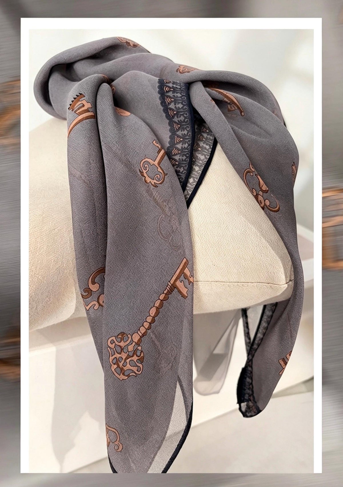 100% Mulberry Silk Scarf 26"x26" 65x65CM Morandi Gray Georgette Silk Square Scarf, Multifunctional Luxury Neck Neckerchief, Gift for Her