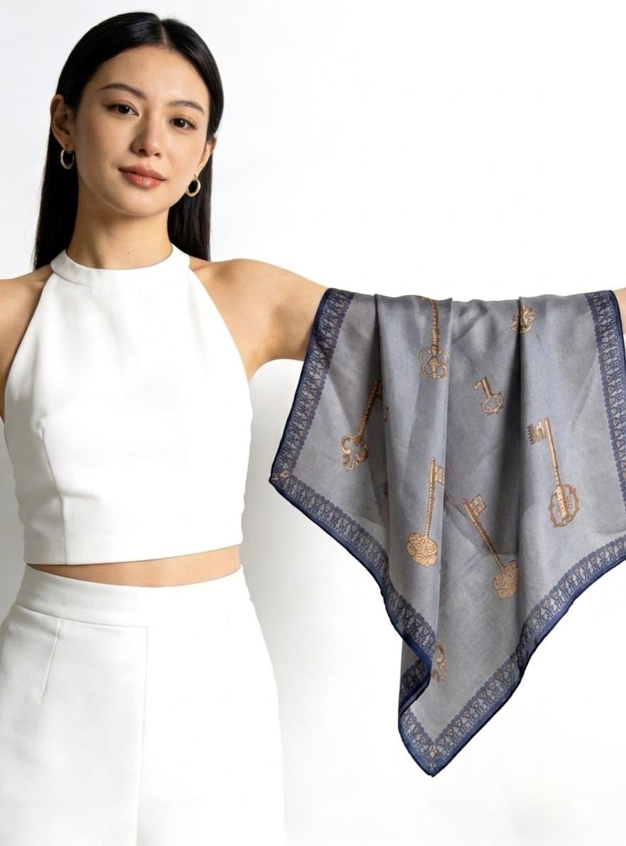 100% Mulberry Silk Scarf 26"x26" 65x65CM Morandi Gray Georgette Silk Square Scarf, Multifunctional Luxury Neck Neckerchief, Gift for Her
