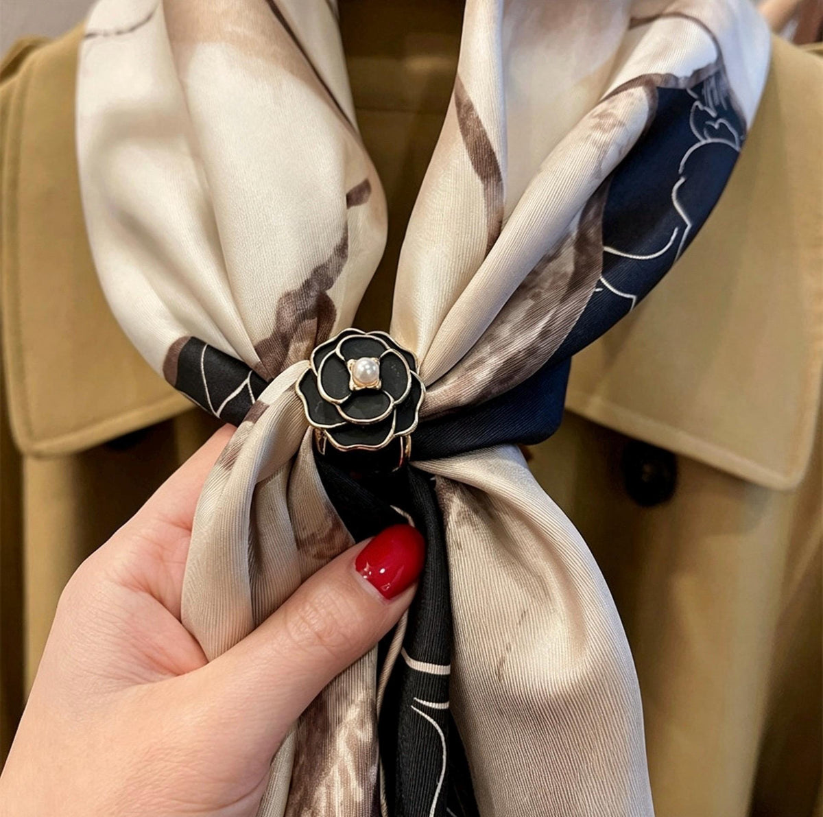 100% Mulberry Silk Scarf 35"x35" 90x90CM Camellia Flower Silk Twill Large Square Scarf, Luxury Shawl Hair Bandana Wrap, Gift for Her