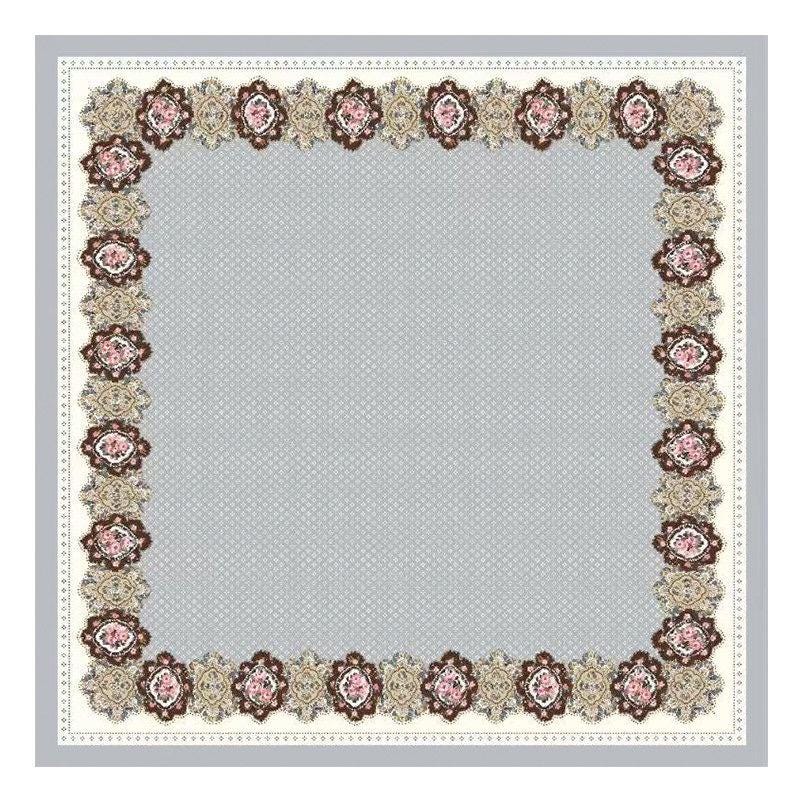 100% Mulberry Silk Scarf 26"x26" 65x65cm, French Countryside Blue Gray Silk Crepe De Chine Square Scarf for Women, Vintage Neck Head Scarf
