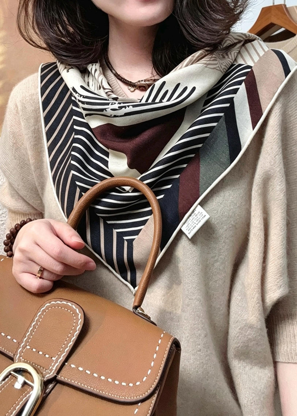 Silk Wool Scarf 26"x26" 65x65cm, Reversible Double Sided Square Neckerchief for Women, Retro Vintage Luxury Wool Silk Shawl, Time Space Gift