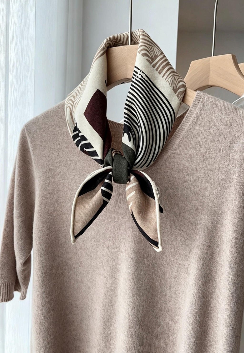 Silk Wool Scarf 26"x26" 65x65cm, Reversible Double Sided Square Neckerchief for Women, Retro Vintage Luxury Wool Silk Shawl, Time Space Gift