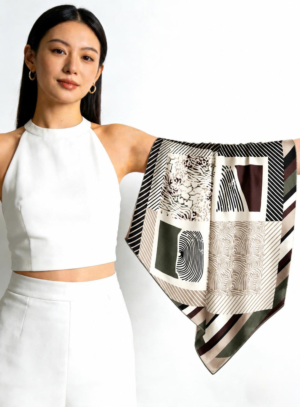 Silk Wool Scarf 26"x26" 65x65cm, Reversible Double Sided Square Neckerchief for Women, Retro Vintage Luxury Wool Silk Shawl, Time Space Gift