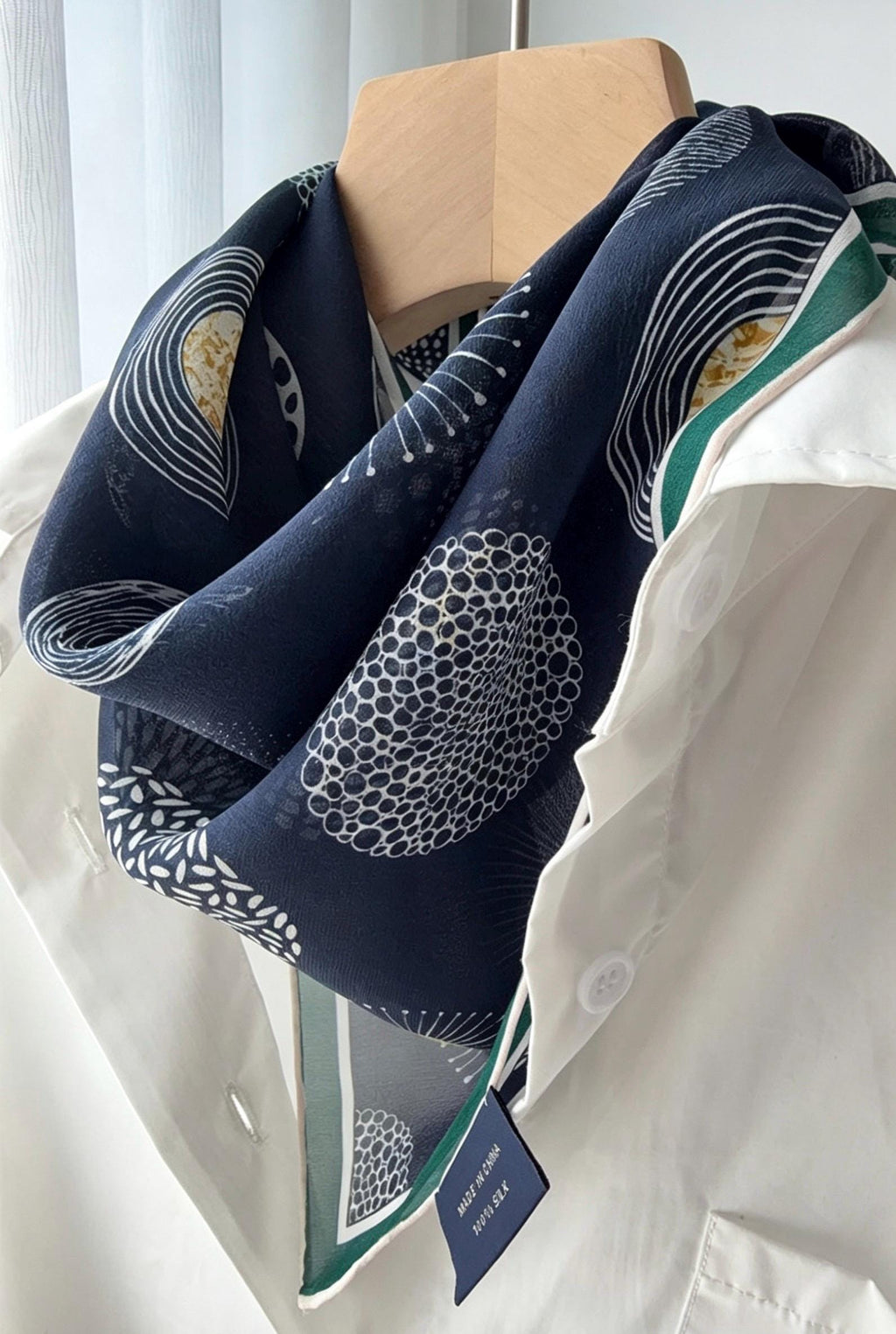 100% Mulberry Silk Scarf 26"x26" 65x65CM, Quiet Luxury Serene Blue Silk Georgette Square Scarf, Sheer Misty Blue Neckerchief