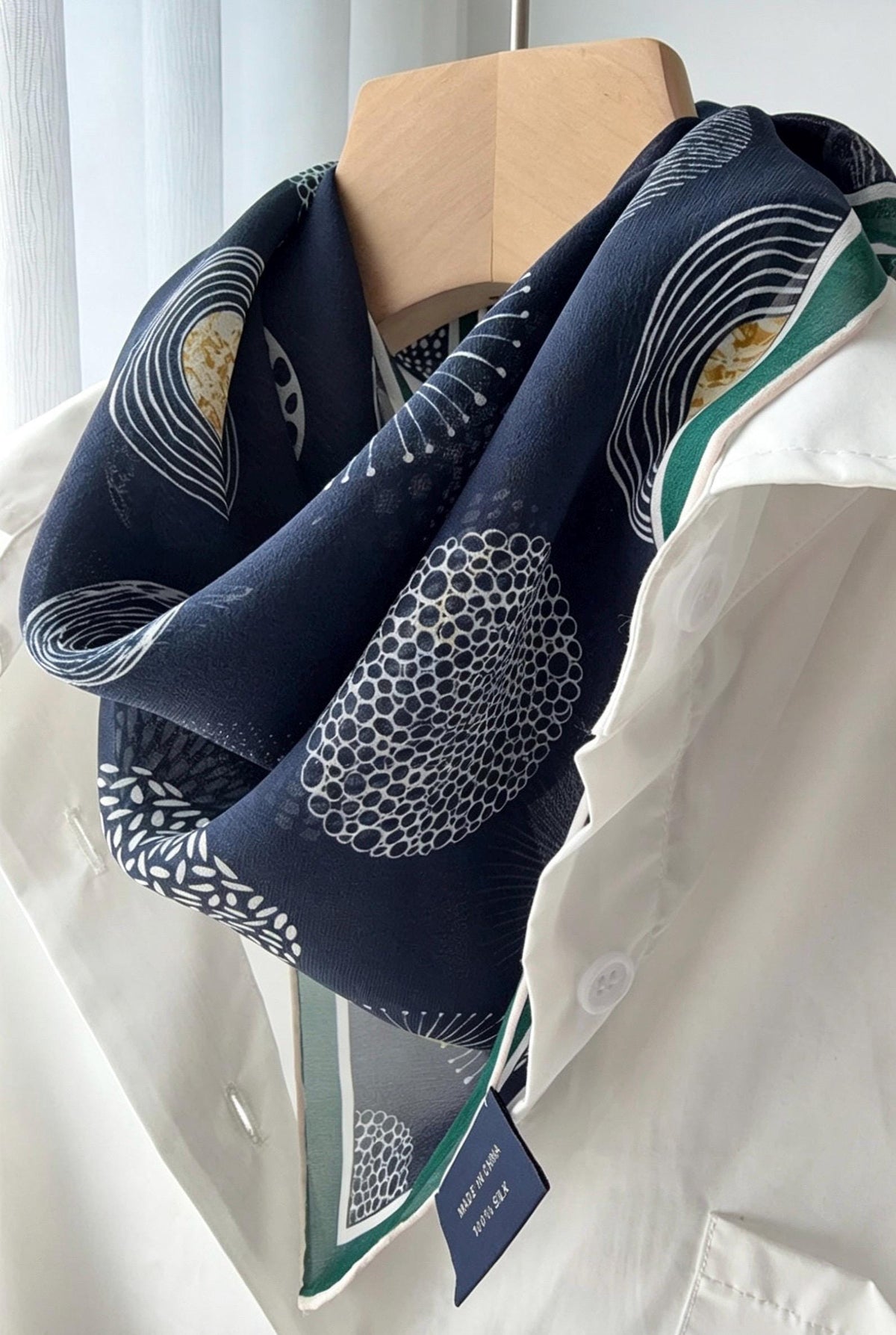 100% Mulberry Silk Scarf 26"x26" 65x65CM, Quiet Luxury Serene Blue Silk Georgette Square Scarf, Sheer Misty Blue Neckerchief