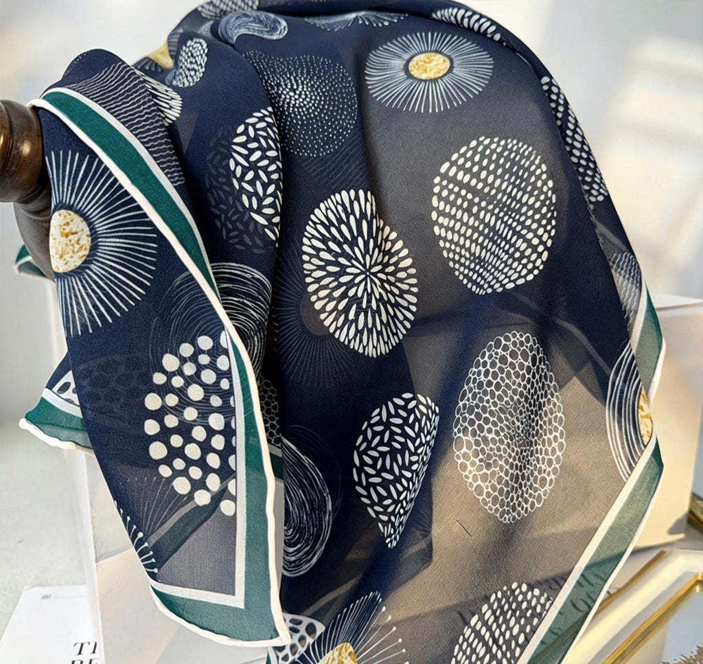 100% Mulberry Silk Scarf 26"x26" 65x65CM, Quiet Luxury Serene Blue Silk Georgette Square Scarf, Sheer Misty Blue Neckerchief