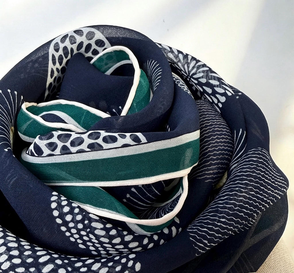 100% Mulberry Silk Scarf 26"x26" 65x65CM, Quiet Luxury Serene Blue Silk Georgette Square Scarf, Sheer Misty Blue Neckerchief