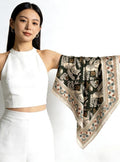 100% Mulberry Silk Scarf 26"x26" 65x65CM, Vintage Equestrian Pony Silk Crepe de Chine Square Scarf, Quiet Luxury Green Field Bandana