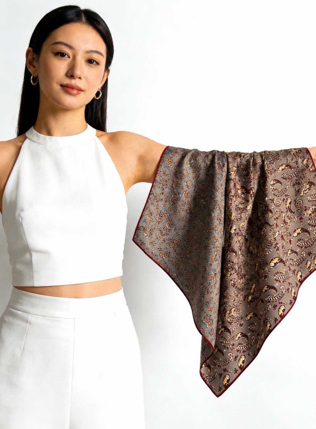100% Mulberry Silk Blend Scarf 27"x27" 68x68cm, Luxury Silk Wool Square Shawl, Double Sided Reversible Wrap, Elegant Autumn Spring Scarf