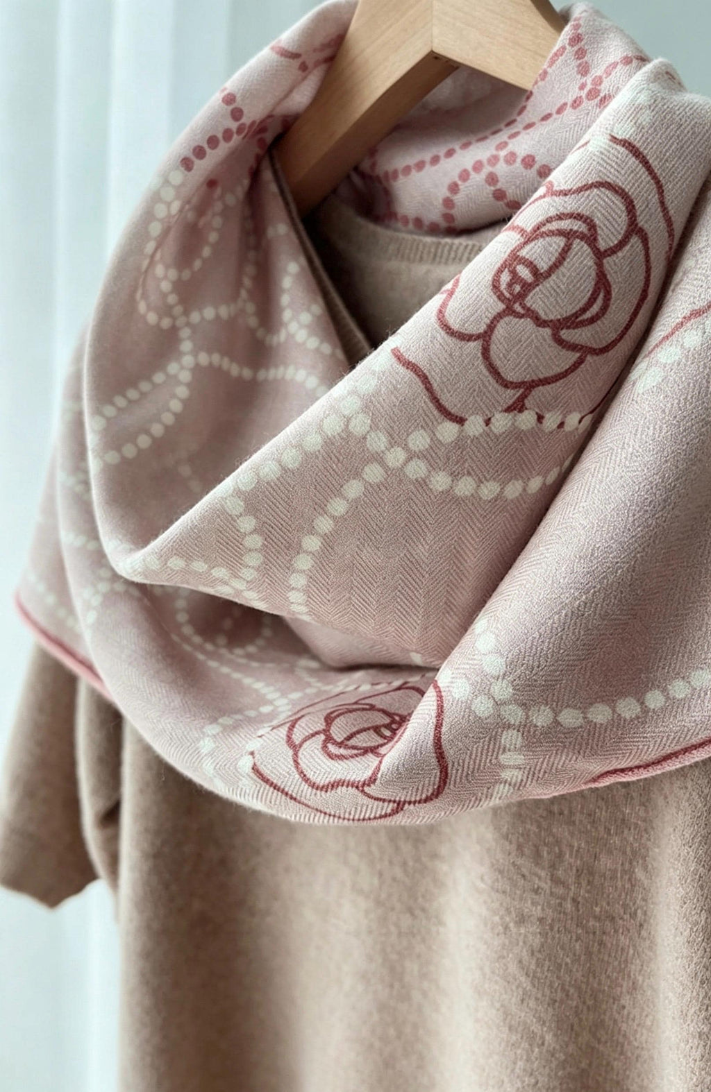 100% Mulberry Silk Scarf 35"x35" 88x88cm, Pink Camellia Silk Wool Blend Square Shawl, Luxury Double Sided Winter Wrap