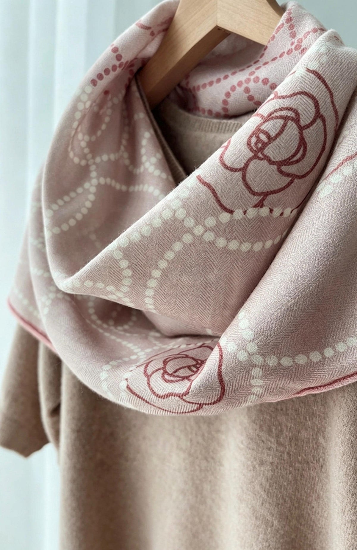 100% Mulberry Silk Scarf 35"x35" 88x88cm, Pink Camellia Silk Wool Blend Square Shawl, Luxury Double Sided Winter Wrap