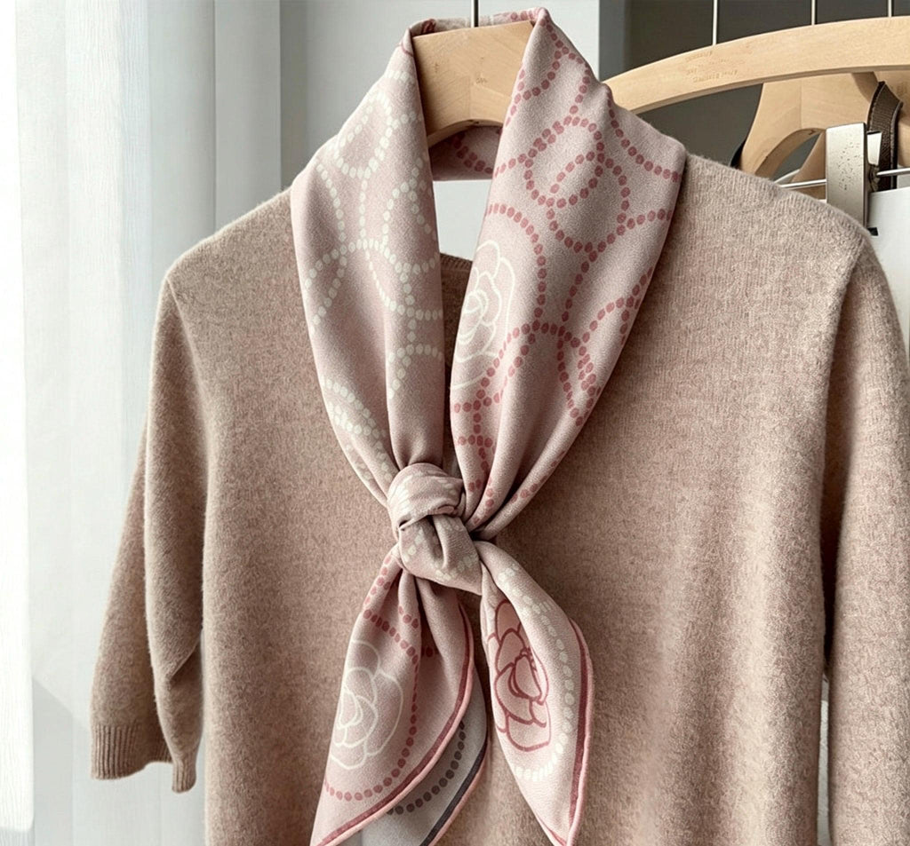 100% Mulberry Silk Scarf 35"x35" 88x88cm, Pink Camellia Silk Wool Blend Square Shawl, Luxury Double Sided Winter Wrap