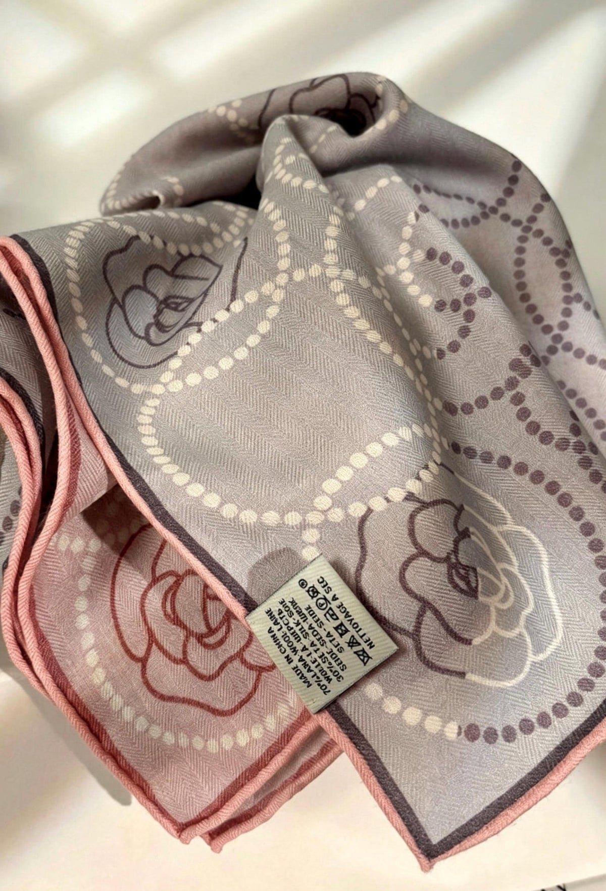 100% Mulberry Silk Scarf 35"x35" 88x88cm, Pink Camellia Silk Wool Blend Square Shawl, Luxury Double Sided Winter Wrap