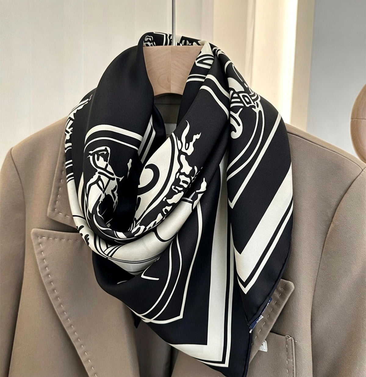 100% Mulberry Silk Scarf 35"x35" 88x88cm, Black and White Silk Shawl, French Chic Silk Head Scarf, Quiet Luxury Neck Scarf, Gift for Her