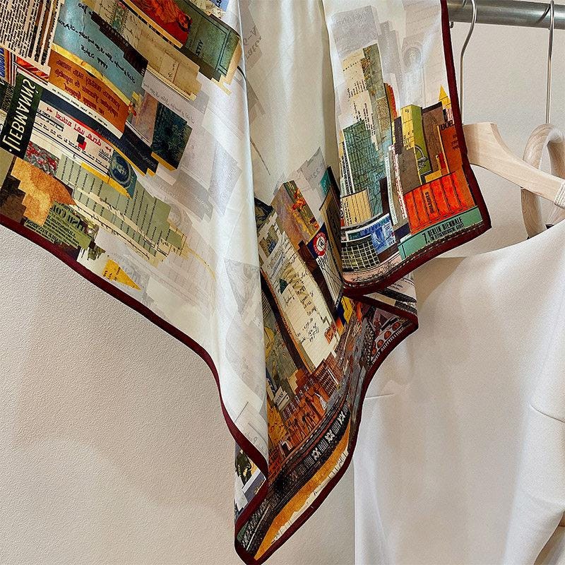 100% Mulberry Silk Scarf 27"x27" 68x68cm, 12 Momme Modern Urban Silk Neckerchief, Small Square Scarf, Chic Autumn Silk Necktie, Gift for Her