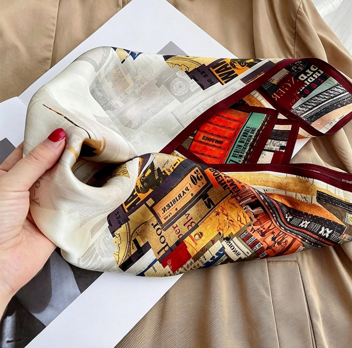 100% Mulberry Silk Scarf 27"x27" 68x68cm, 12 Momme Modern Urban Silk Neckerchief, Small Square Scarf, Chic Autumn Silk Necktie, Gift for Her
