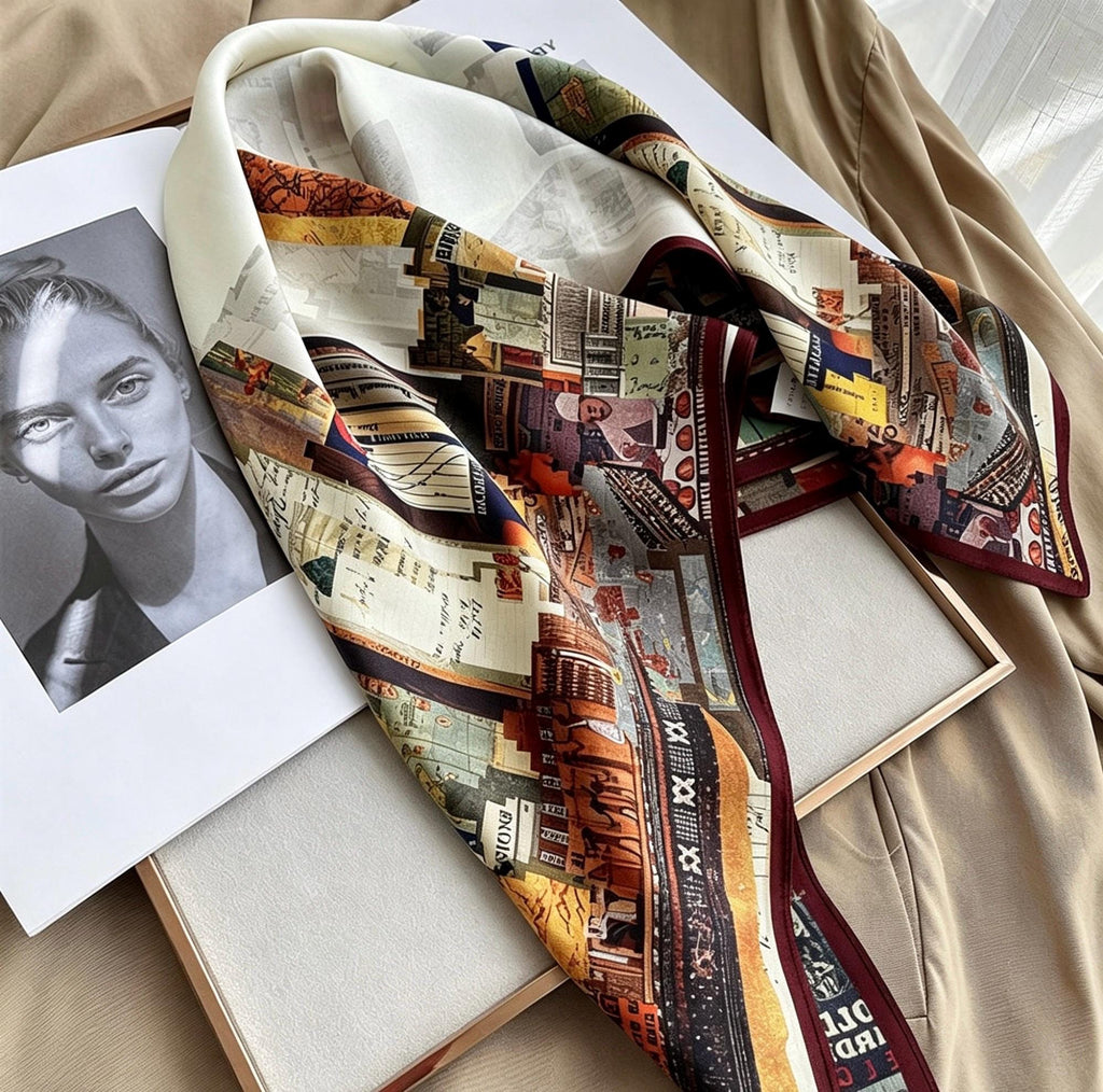 100% Mulberry Silk Scarf 27"x27" 68x68cm, 12 Momme Modern Urban Silk Neckerchief, Small Square Scarf, Chic Autumn Silk Necktie, Gift for Her