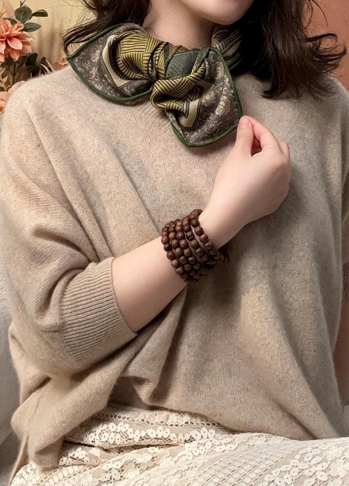 Silk Wool Blend Scarf 27"x27" 68x68cm, Vintage Emerald Green Luxury Silk Wool Blend Square Bandana, Elegant Spring Shawl Neck Warmer