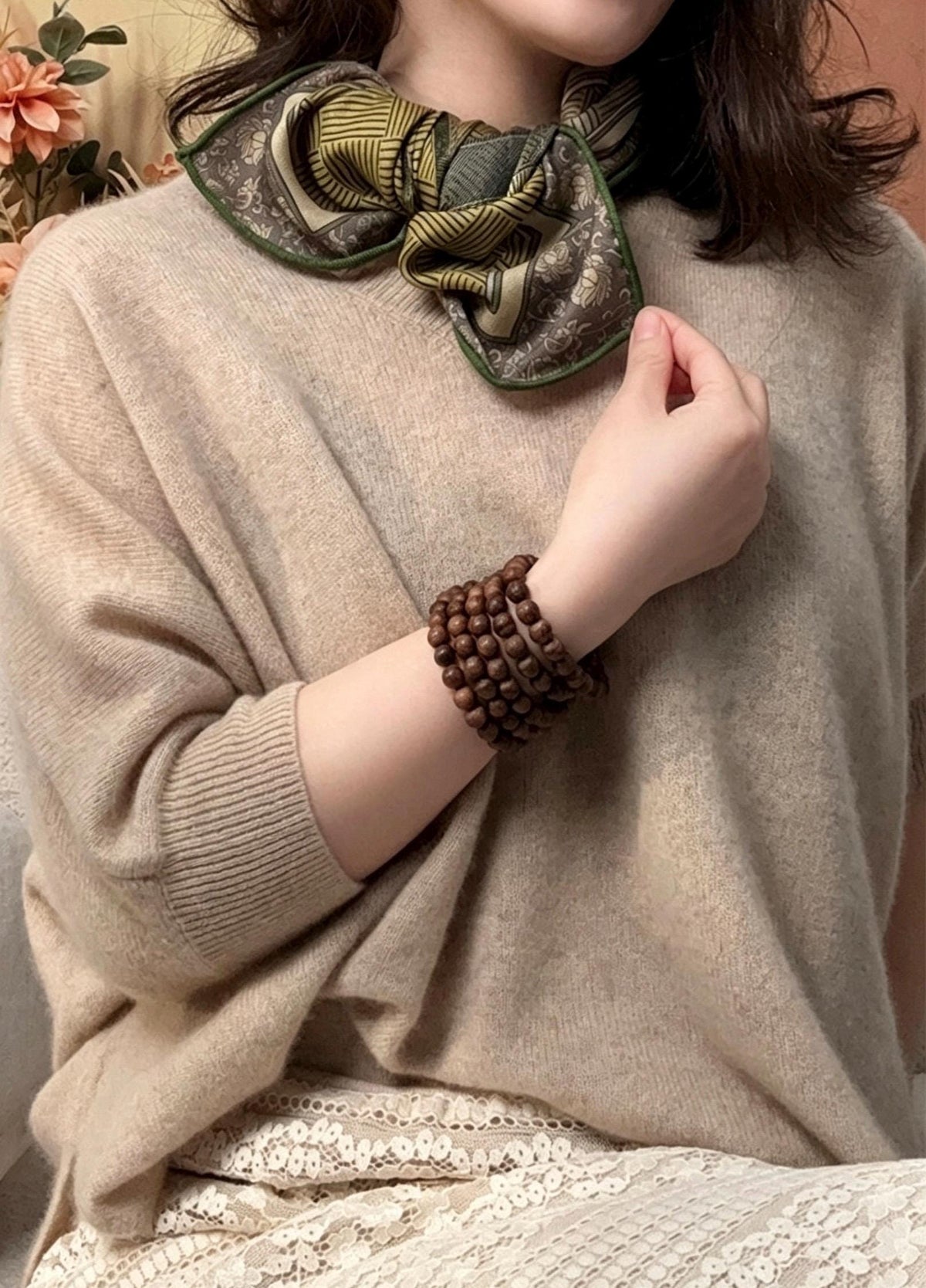 100% Mulberry Silk 27"x27" 68x68cm, Vintage Emerald Green Luxury Silk Square Bandana, Elegant Spring Shawl Neck Warmer
