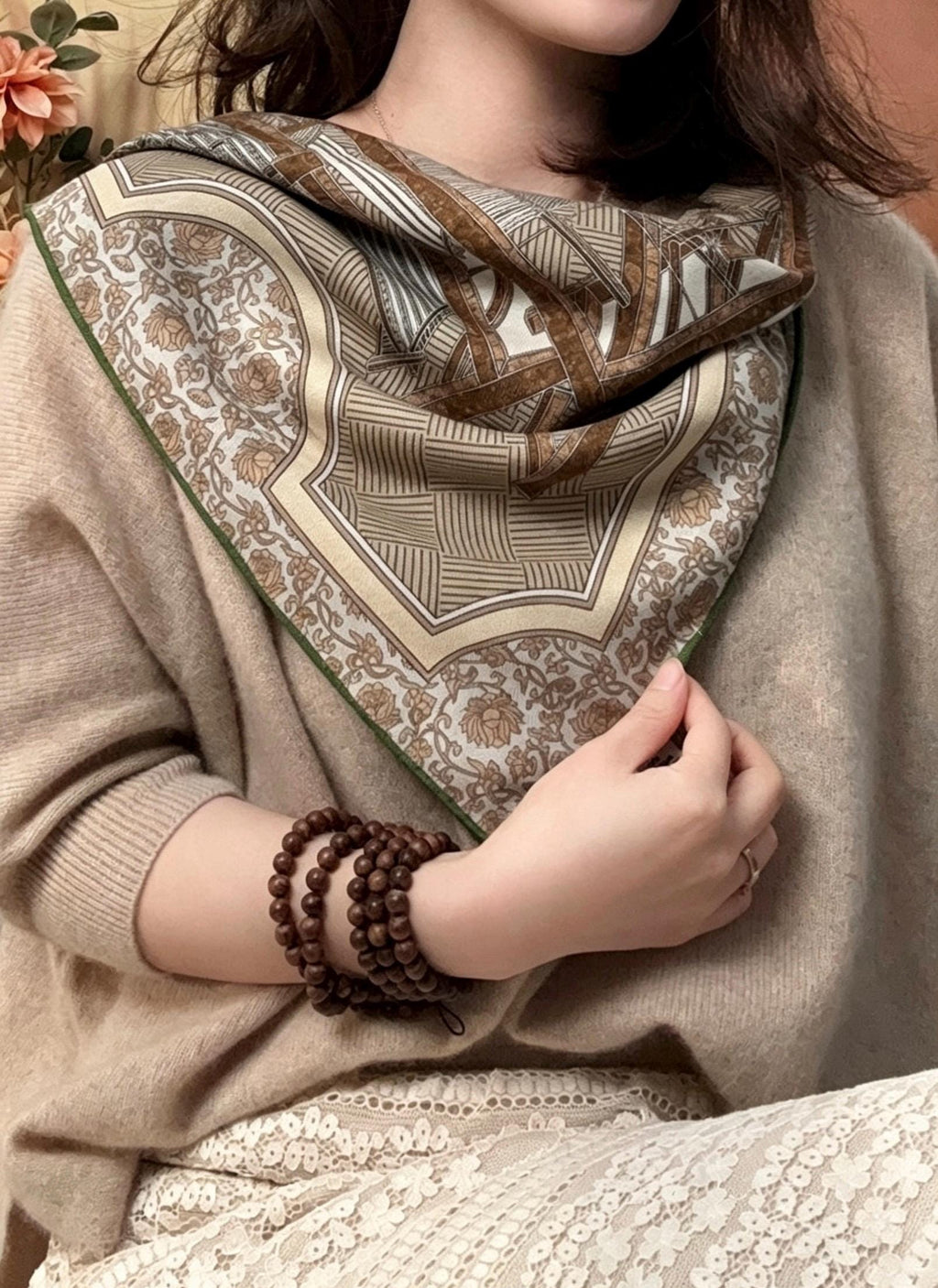 Silk Wool Blend Scarf 27"x27" 68x68cm, Vintage Emerald Green Luxury Silk Wool Blend Square Bandana, Elegant Spring Shawl Neck Warmer