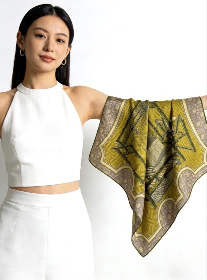 Silk Wool Blend Scarf 27"x27" 68x68cm, Vintage Emerald Green Luxury Silk Wool Blend Square Bandana, Elegant Spring Shawl Neck Warmer