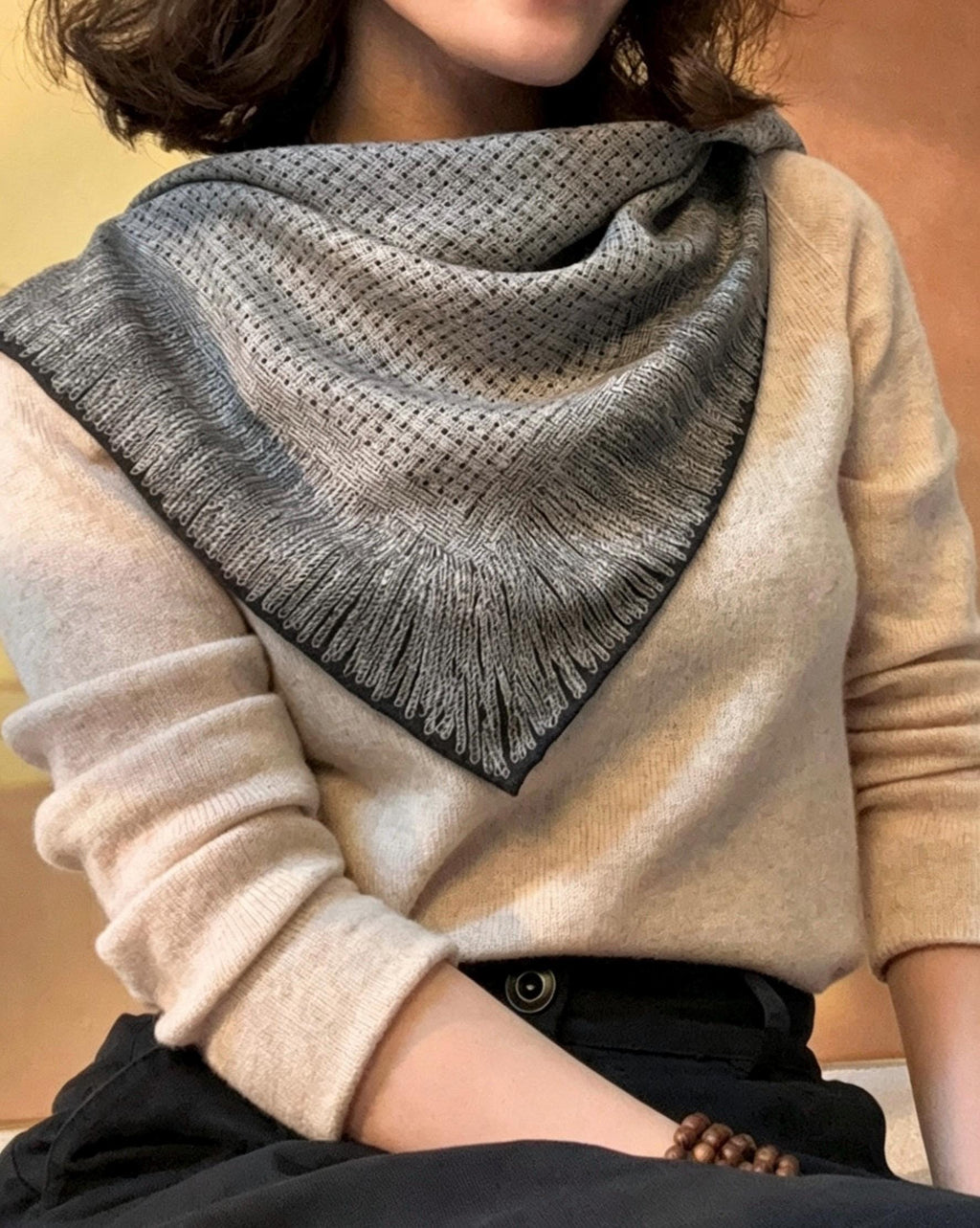 100% Mulberry Silk Scarf 27"x27" 68x68cm, Italian Tweed Texture Square Scarf, Luxury Silk Neck Wrap, Old Money Aesthetic Accessory