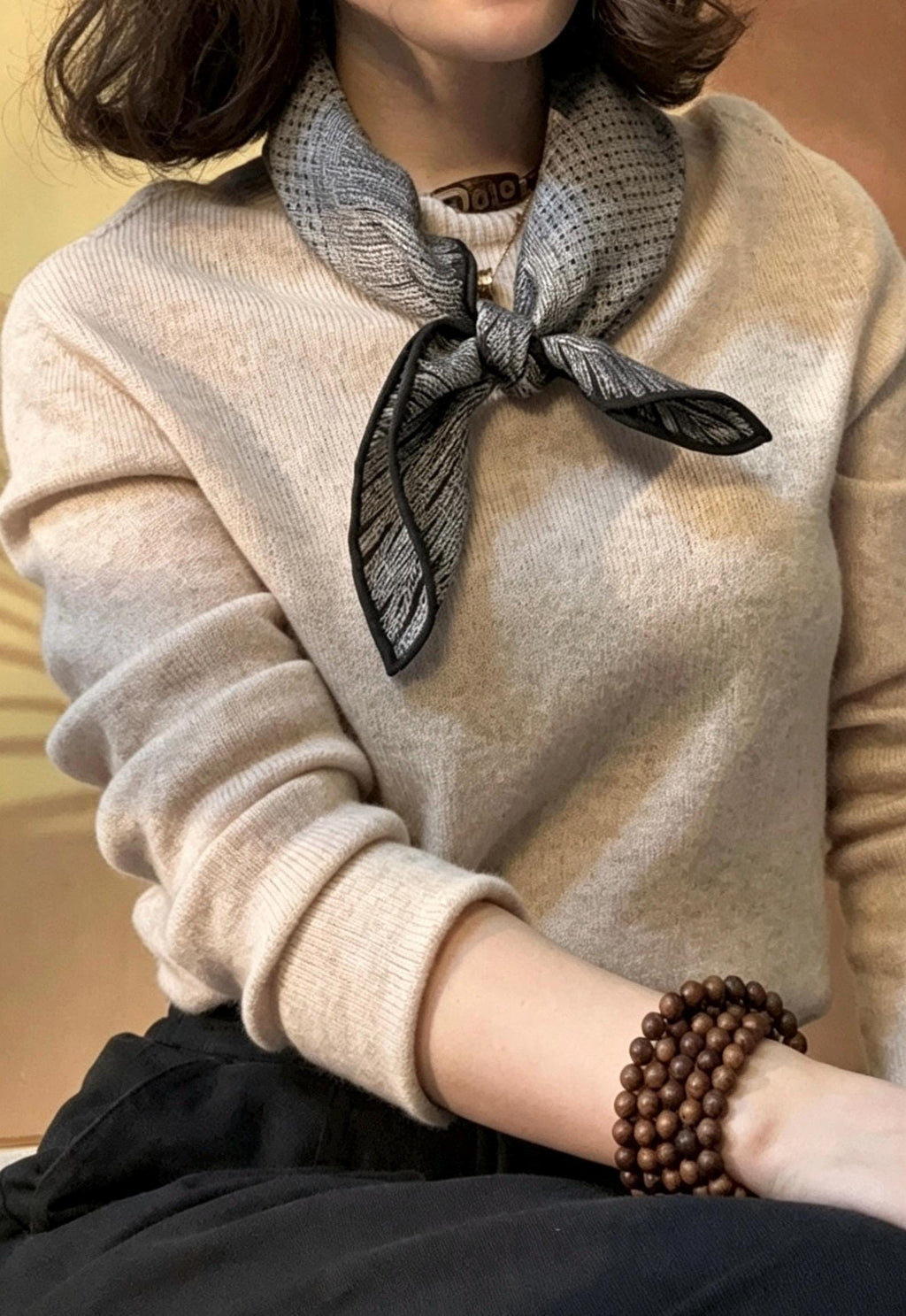 100% Mulberry Silk Scarf 27"x27" 68x68cm, Italian Tweed Texture Square Scarf, Luxury Silk Neck Wrap, Old Money Aesthetic Accessory