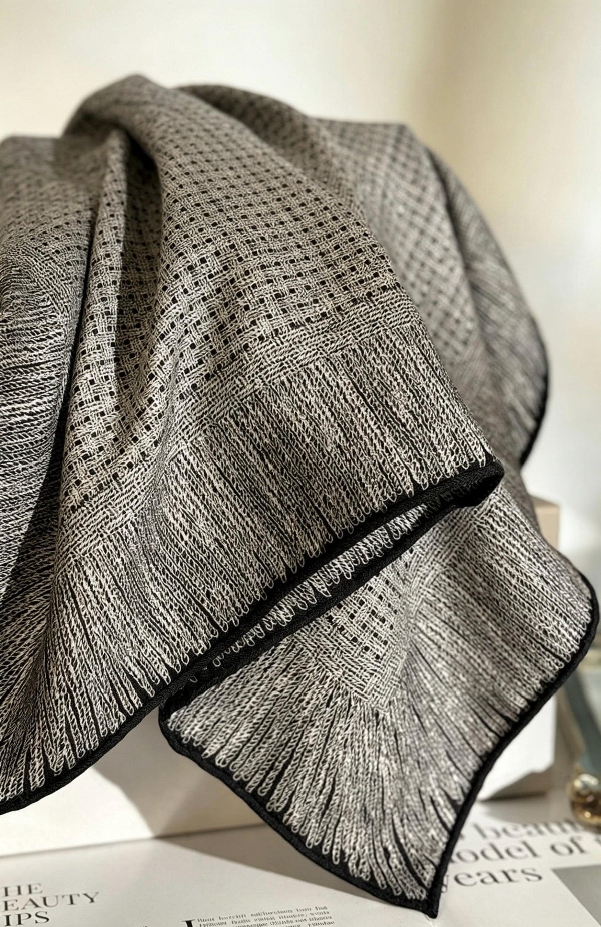 100% Mulberry Silk Scarf 27"x27" 68x68cm, Italian Tweed Texture Square Scarf, Luxury Silk Neck Wrap, Old Money Aesthetic Accessory