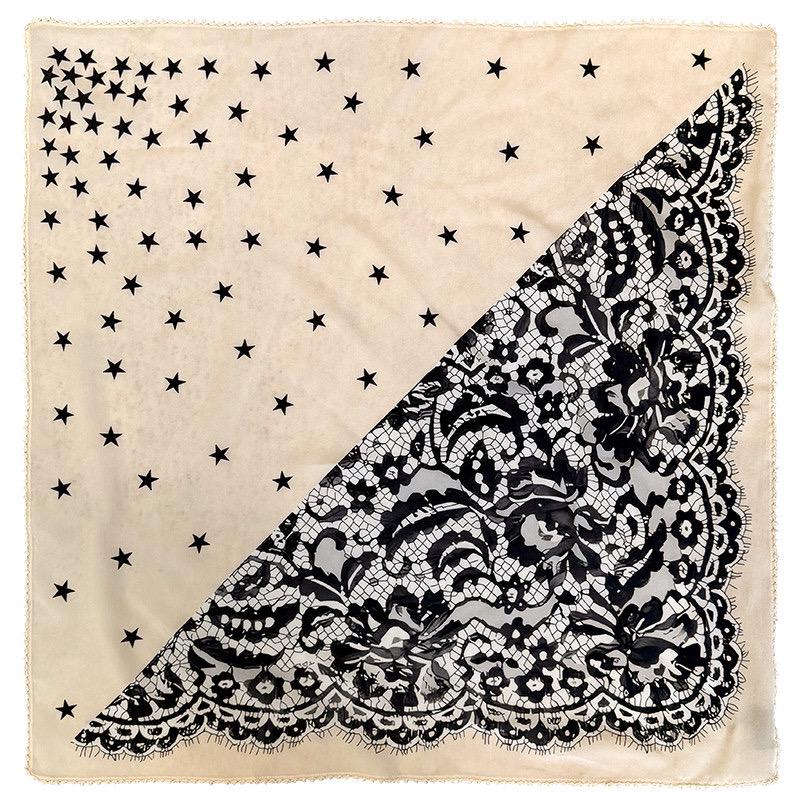 100% Mulberry Silk Scarf 26"x26" 65x65CM, Starry Sky Lace Print Silk Crepe Scarf, French Chic Neckerchief, Small Square Hair Scarf Gift