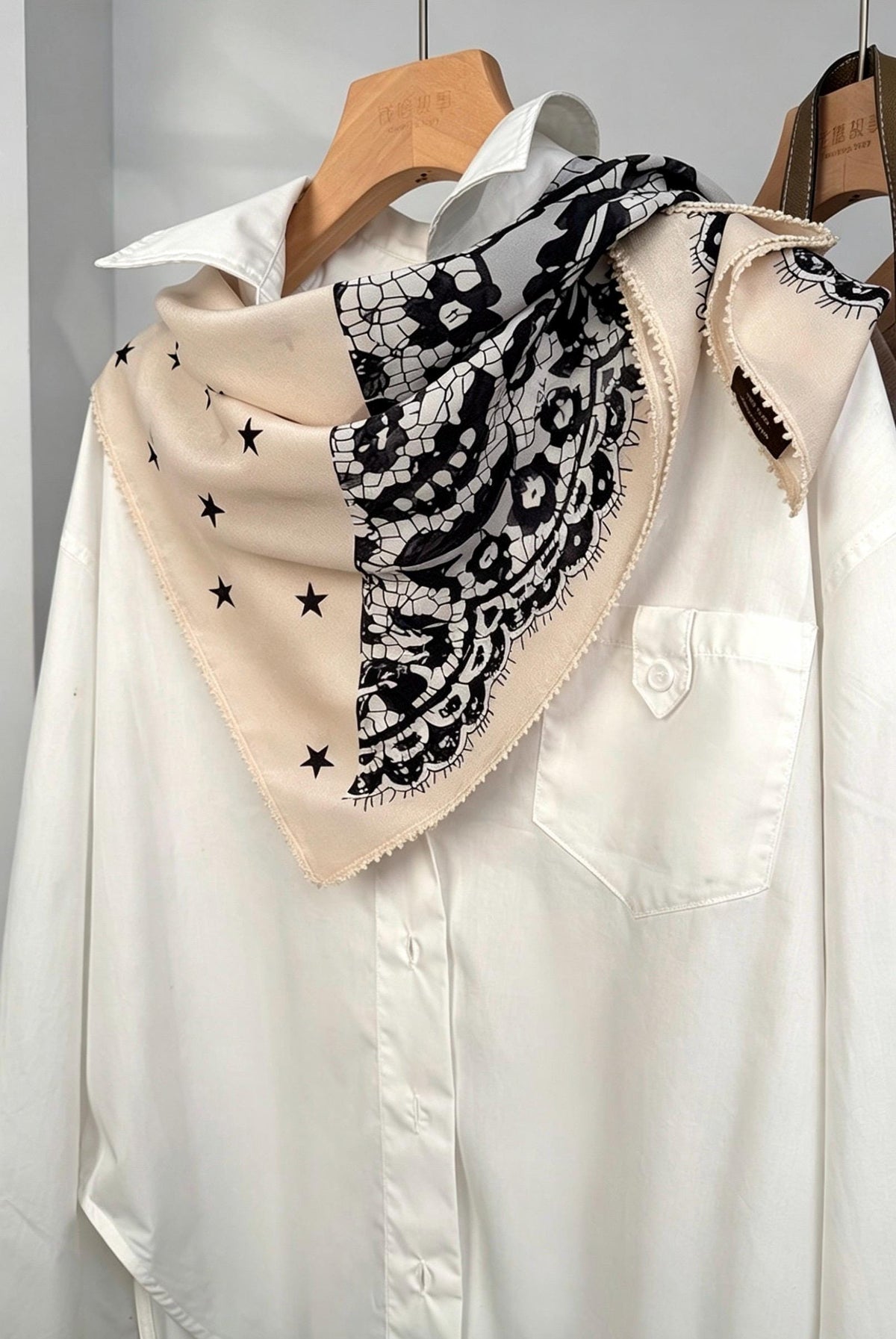 100% Mulberry Silk Scarf 26"x26" 65x65CM, Starry Sky Lace Print Silk Crepe Scarf, French Chic Neckerchief, Small Square Hair Scarf Gift