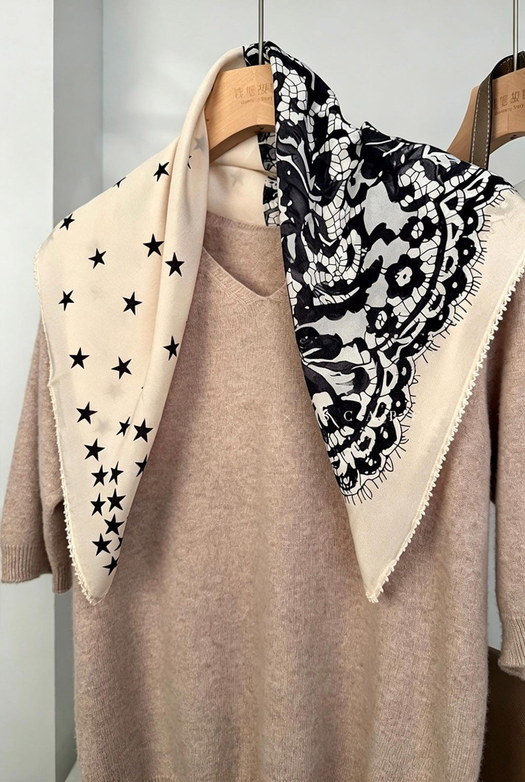 100% Mulberry Silk Scarf 26"x26" 65x65CM, Starry Sky Lace Print Silk Crepe Scarf, French Chic Neckerchief, Small Square Hair Scarf Gift